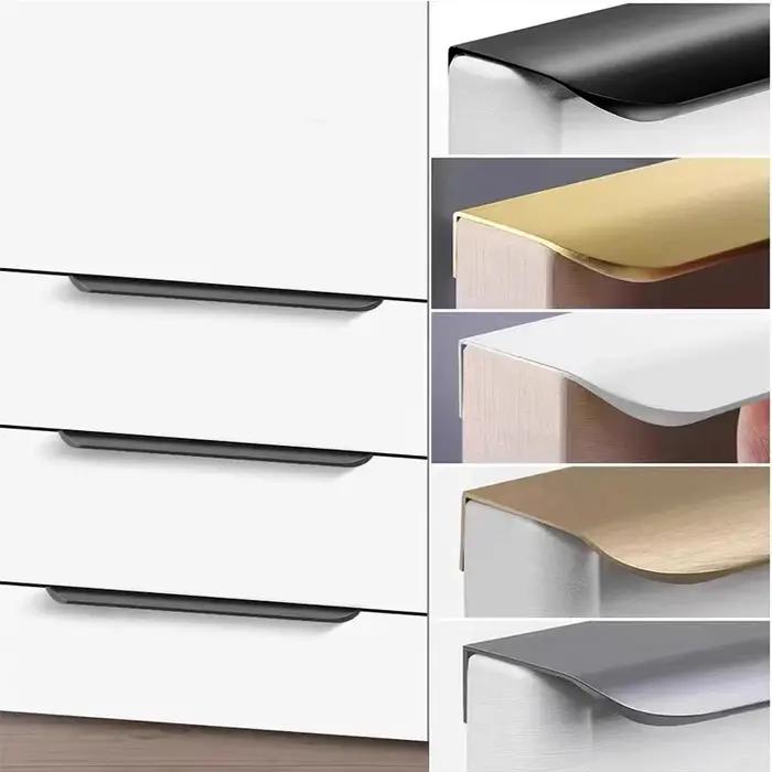 Poignée de porte de garde-robe en alliage d'aluminium design arc circulaire non perforé longue poignée invisible scellage des bords armoire poignée cachée occasions spéciales dressing élégant