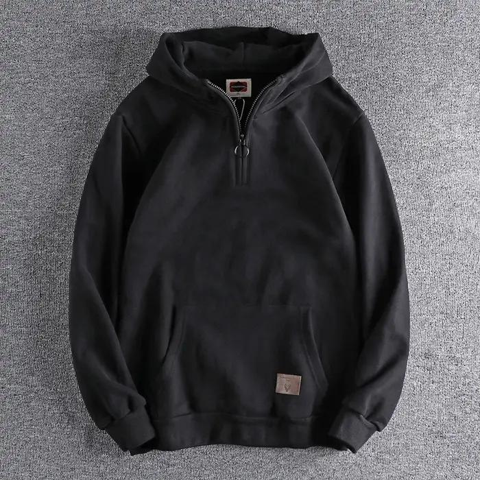 Sweat à capuche en velours épais pour homme, sweat-shirt rétro américain, épais, en coton pur lavé,