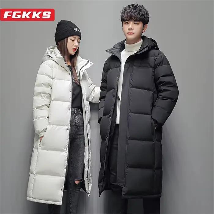 FGKKS 2025 Couple hiver doudoune mode classique mince Style coréen duvet de canard blanc hommes Long