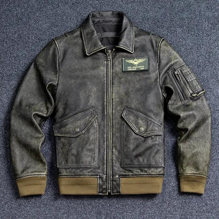 Veste bombardier en cuir véritable 45P, manteau Vintage grande taille en cuir de vache véritable, ti