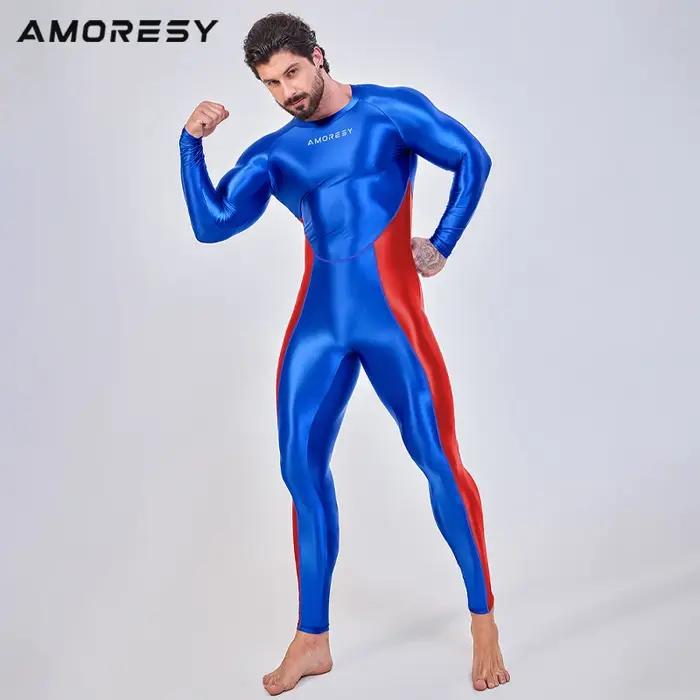 AMORESY-Combinaison de batterie lisse pour homme, combinaison de course à pied, catsuit de fitness,