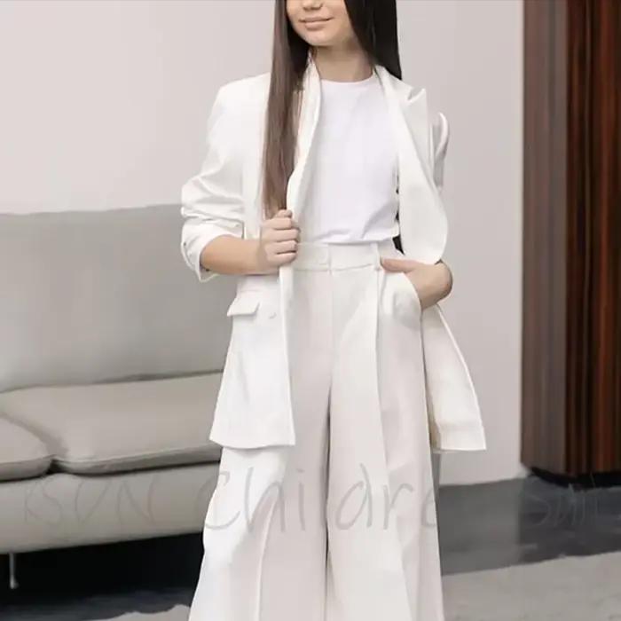 Costume blanc tendance pour fille, col classique à revers, coupe ample, vêtements pour enfants, cost