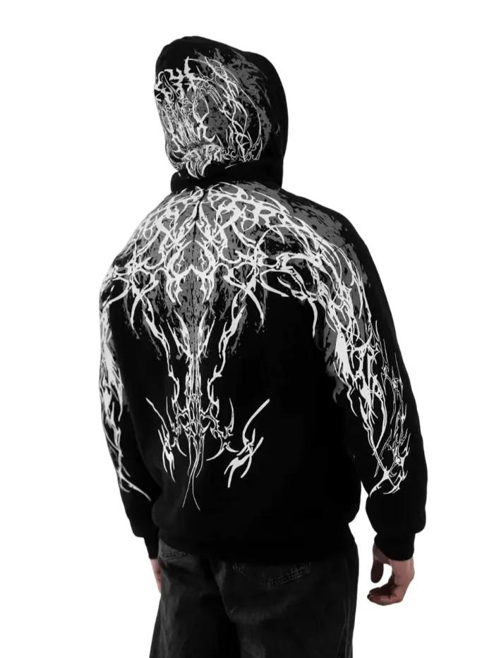 Nouveau sweat à capuche lumineux pour homme, style moto Harajuku, streetwear sombre, imprimé épée ma