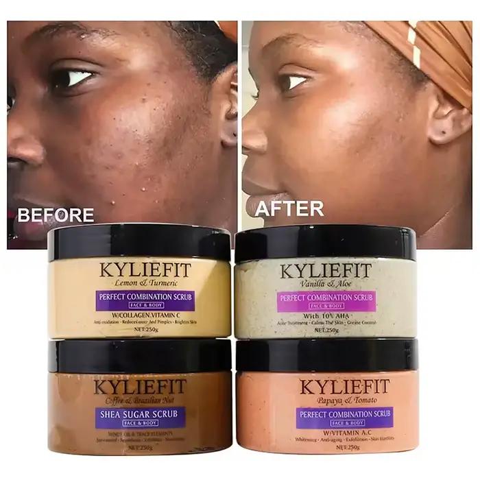 KYLIEFIT Exfoliant naturel au sel pour le corps et le visage, éclaircissant, hydratant, élimine les