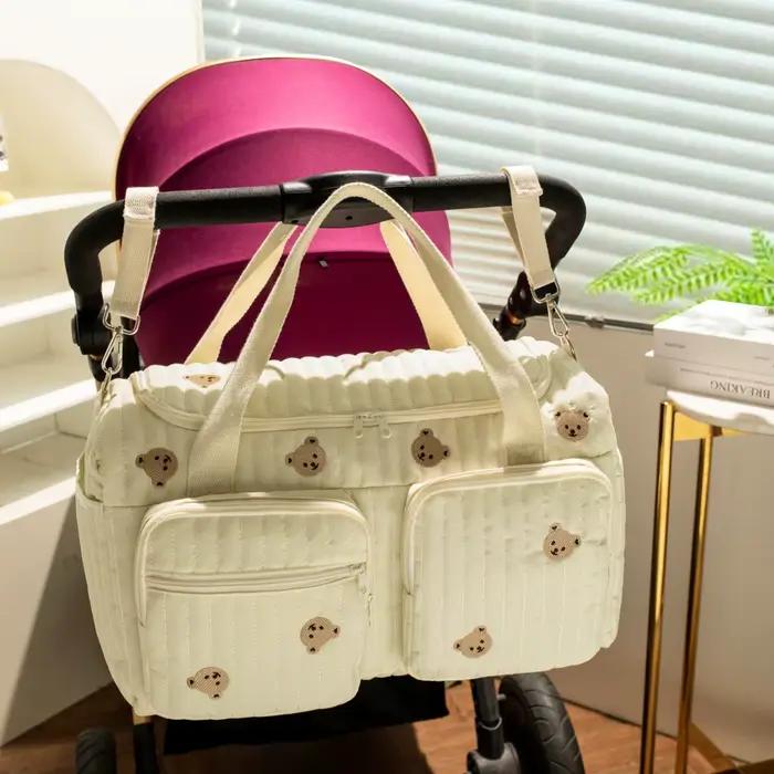 Sac à langer grande capacité en coton pour femme - Sac bandoulière maternité pratique shopping