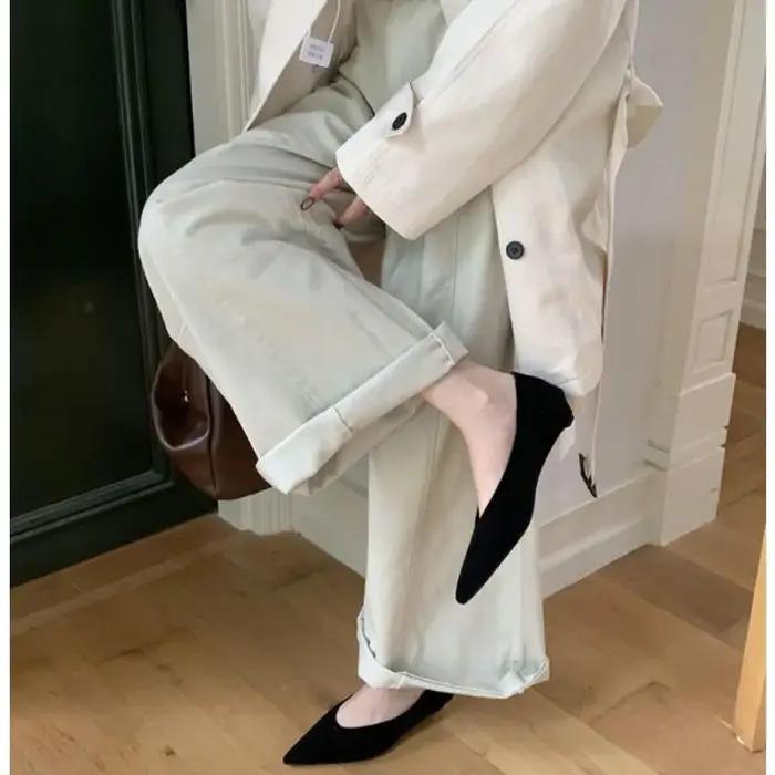 Escarpins de bureau Vintage à bout pointu pour femmes, chaussures élégantes à talons bas, pour fête