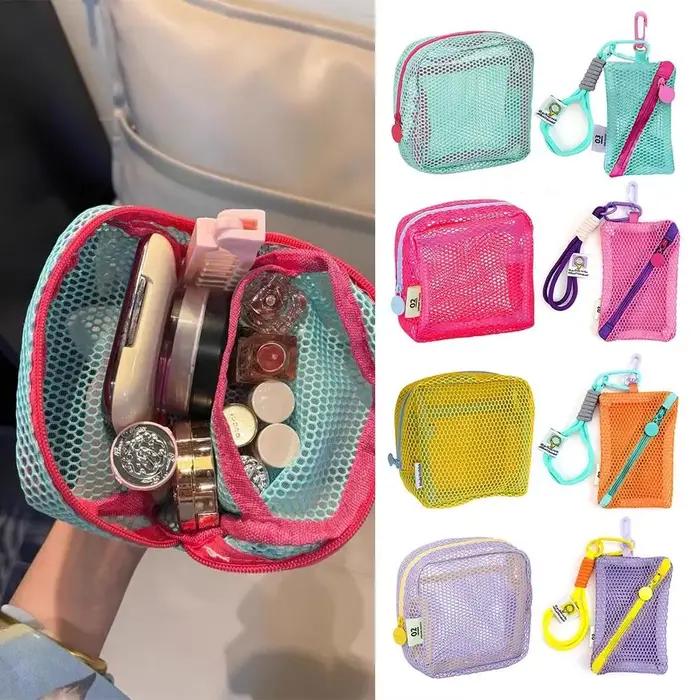 Sac de rangement couleur Dopamine, grande capacité, sac à cosmétiques en maille couleur bonbon, trou