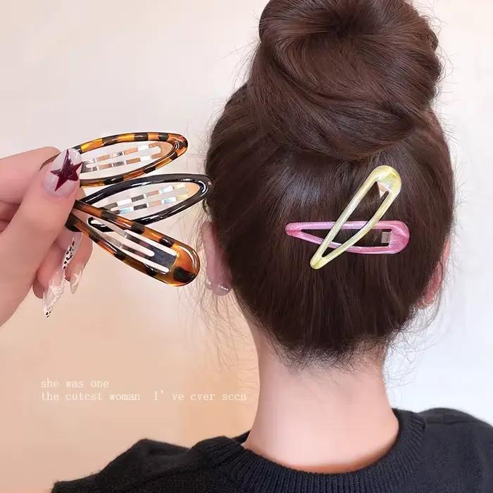 Épingles à cheveux géométriques léopard solide, 6 pièces/paquet, épingles à cheveux en alliage à la