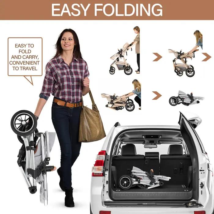 Poussette de luxe 3 en 1 pour bébé, portable, pliable, avec cadre en aluminium, pour nouveau-né et n