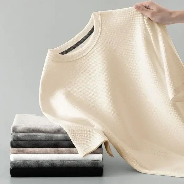 1 pièces hommes T-Shirt d'été homme à manches courtes gaufré solide T-Shirt mâle couleur unie T-Shir