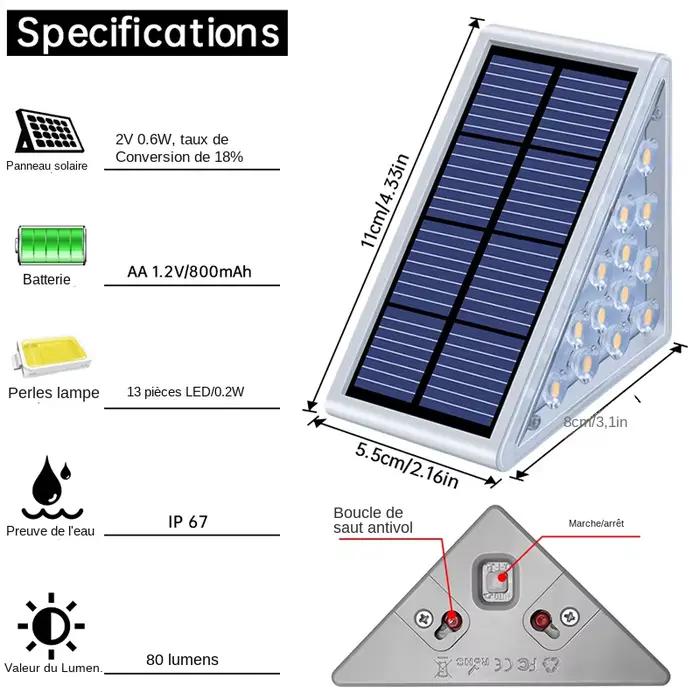 LED lumière solaire extérieure étape lampe lentille conception Super lumineux IP67 étanche antivol escalier