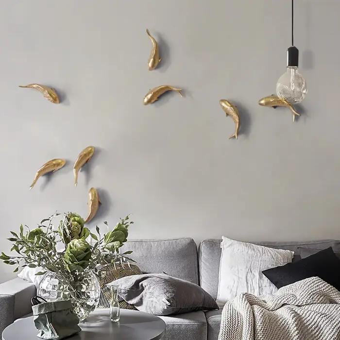 Figurines de poisson doré en résine, ornement mural, carpe, personnalité, maison, fond de restaurant