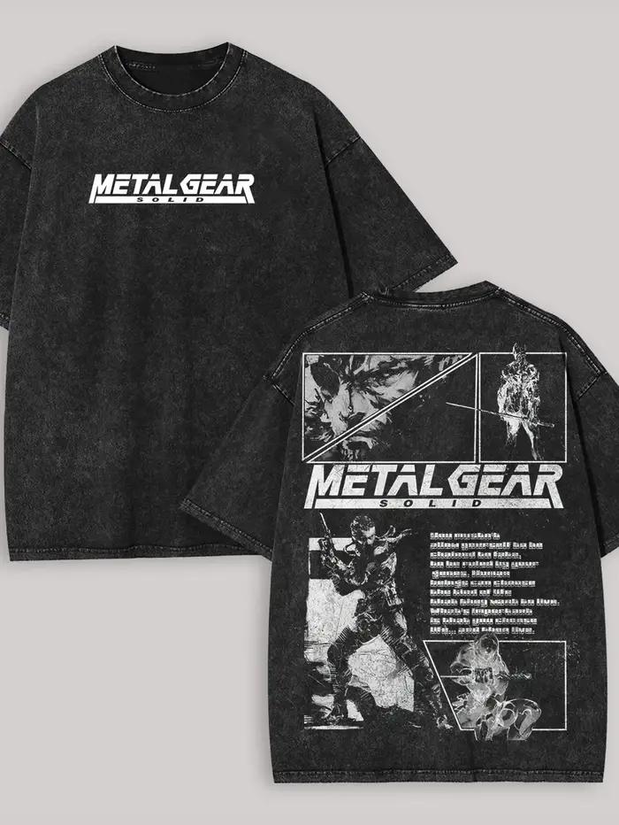 T-shirt décontracté à col rond pour homme, 100% coton, imprimé Metal Gear Solid et texte, streetwear