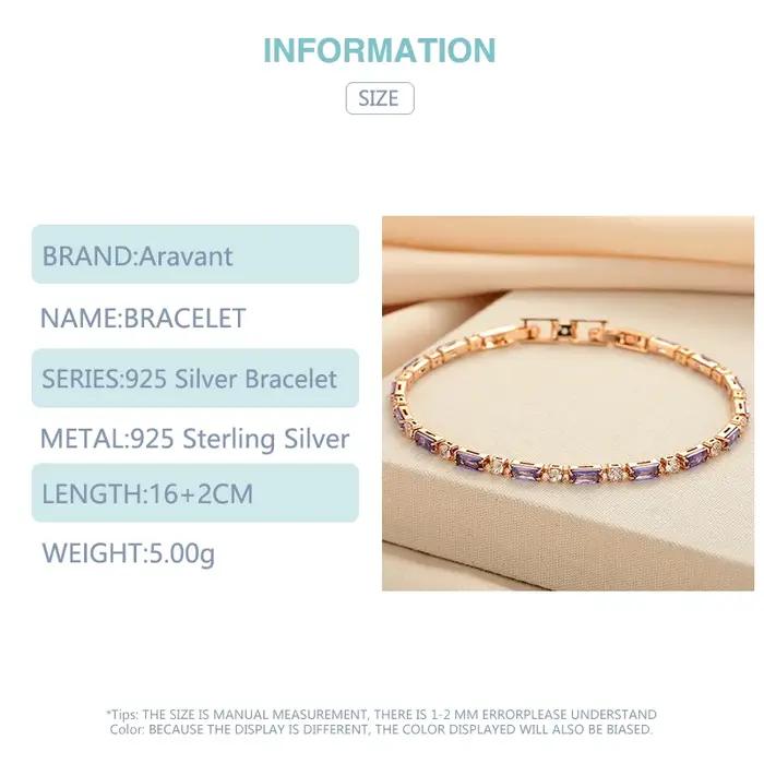 Aravant 925 argent 18K or améthyste Bracelet chaîne pour femmes bijoux de mode