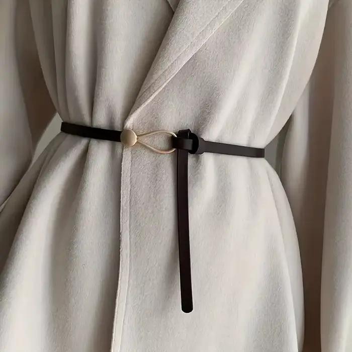 Ceinture nouée vintage sans trou pour femme, ceinture en cuir PU, document solide, environnement déc