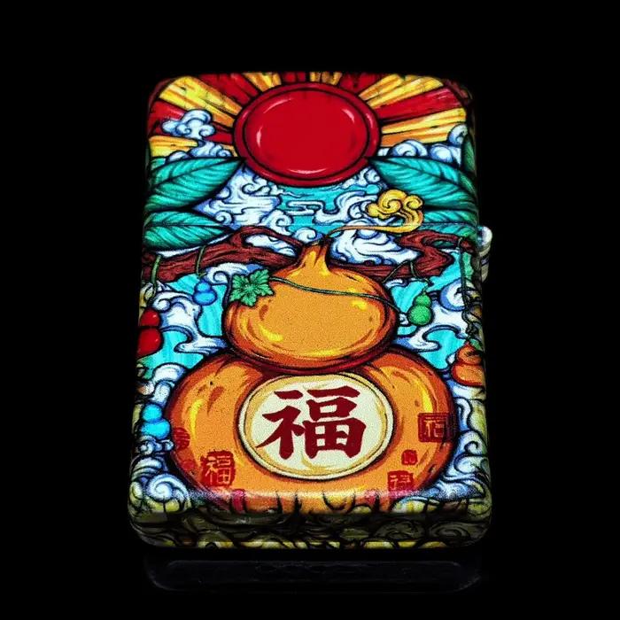 Briquet zippo mat cartoon devenir riche dieu de la richesse collection coupe-vent dans la boîte