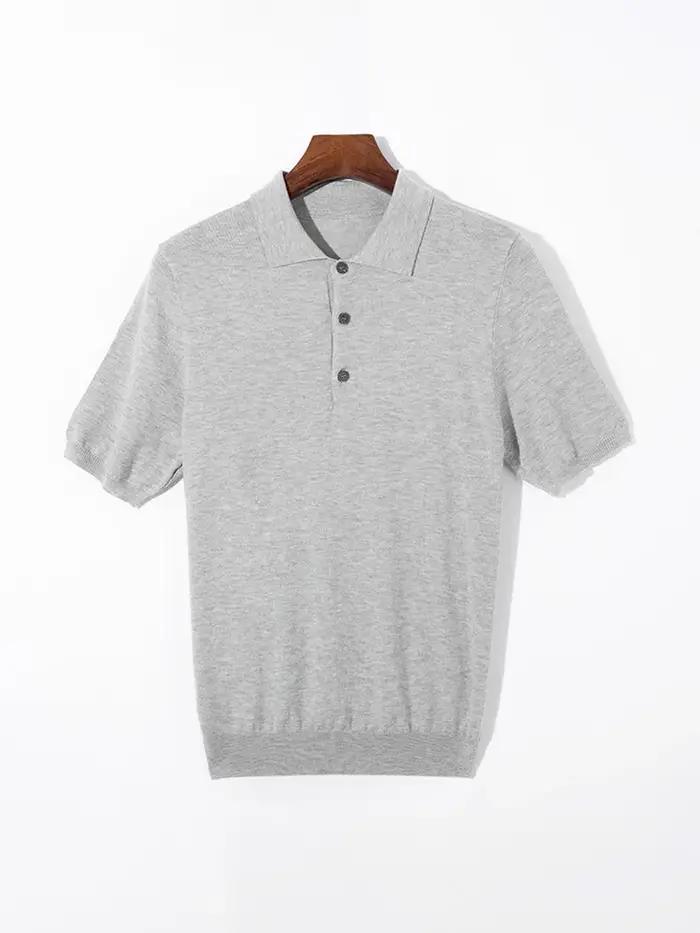 Pull Mérinos à Manches Courtes et Col Polo pour Homme, Vêtement Triblockchain, Ample, Grande Taille,