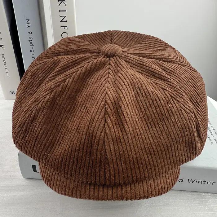 Casquettes d'hiver rétro pour hommes, chapeau de journal en velours côtelé, casquette plate pour hom