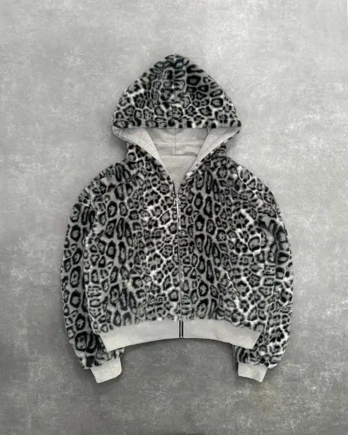 Hip-hop nouveaux vêtements double face Harajuku rétro imprimé léopard à la mode ample sweat à capuch