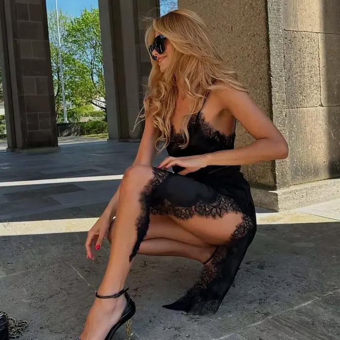 MUJER 2025 dentelle robe femme noir dos nu robes courtes pour les femmes asymétrique fête femmes rob