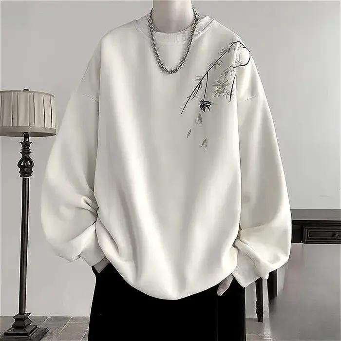Sweat-shirt surdimensionné pour hommes, imprimé oiseau chinois, mode, ample, manches longues, vêteme