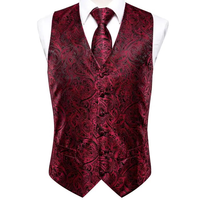 Ensemble de gilet jacquard, cravate, pochette, boutons de manchette et broche pour homme, pour costu