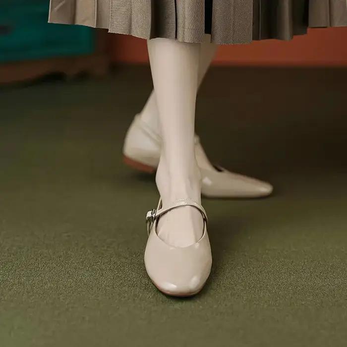 Call TAA-Chaussures plates en cuir véritable pour femme, chaussures de travail rondes, Mary Janes, p