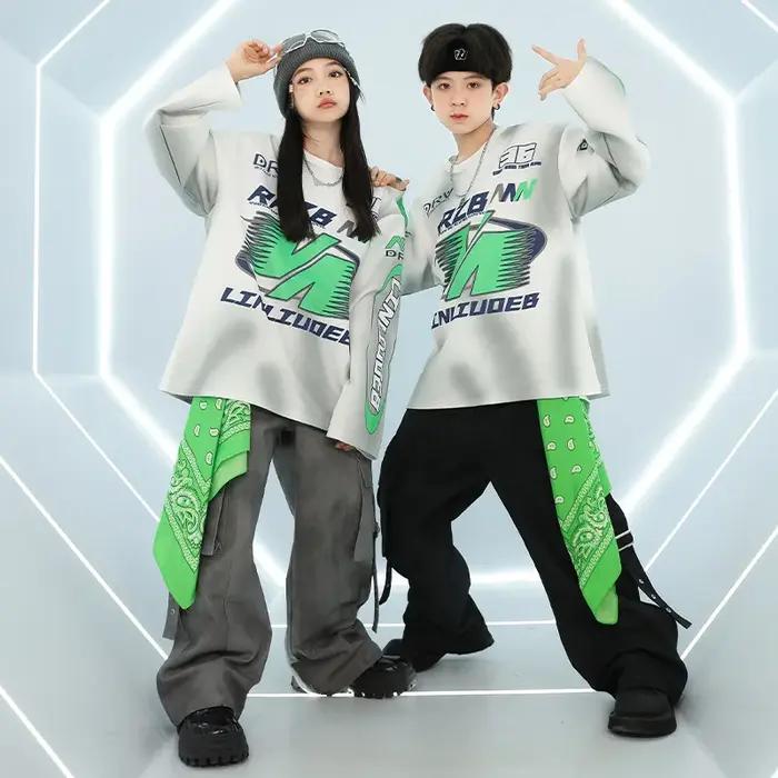 Costume de danse Hip Hop Jazz pour garçons et filles, haut à manches longues, tenue de pantalon, pra