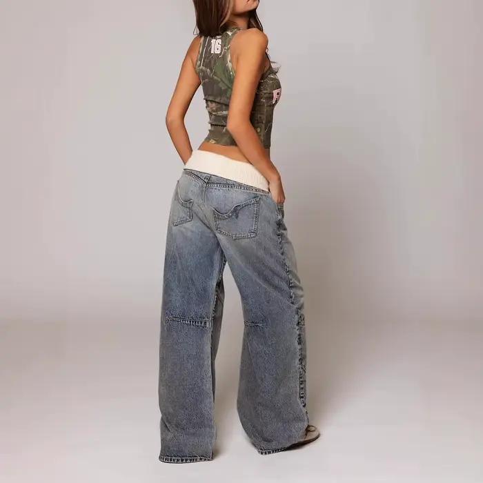 Nouveau Jean en Denim pour Femme Printemps-Été, Coupe Ample, Taille Mi-Haute, Fermeture Éclair, Poch