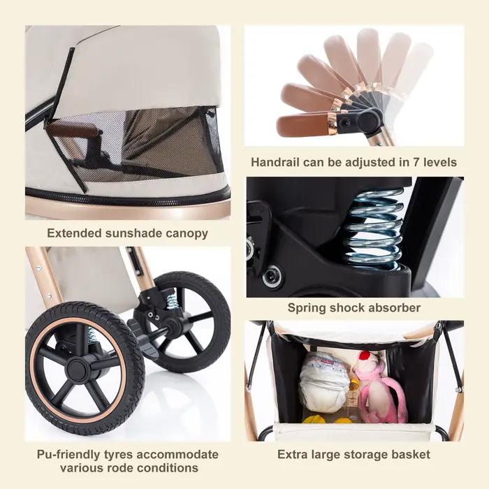 Poussette 3 en 1 pour bébé nouveau-né, poussette de voyage de luxe avec nacelle, poussette réglable