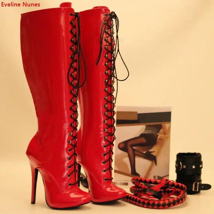 Bottes à lacets Red Queen pour femmes, sangle croisée, rond, Parker, 14 cm, Stiletto, sexy, haute qu