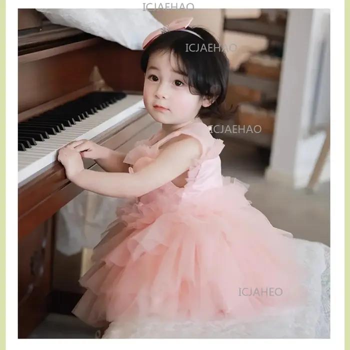 Robe de Premier Anniversaire pour Filles, Robe de Princesse Rose Pâle Premium, Robe de Demoiselle d'
