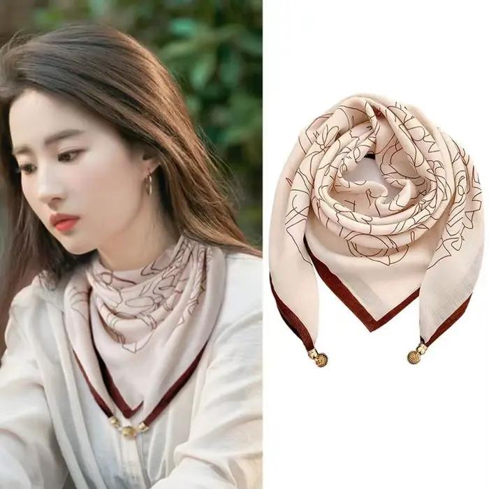 Foulard en soie à boucle magnétique de luxe pour femmes, écharpe carrée imprimée pour automne et hiv
