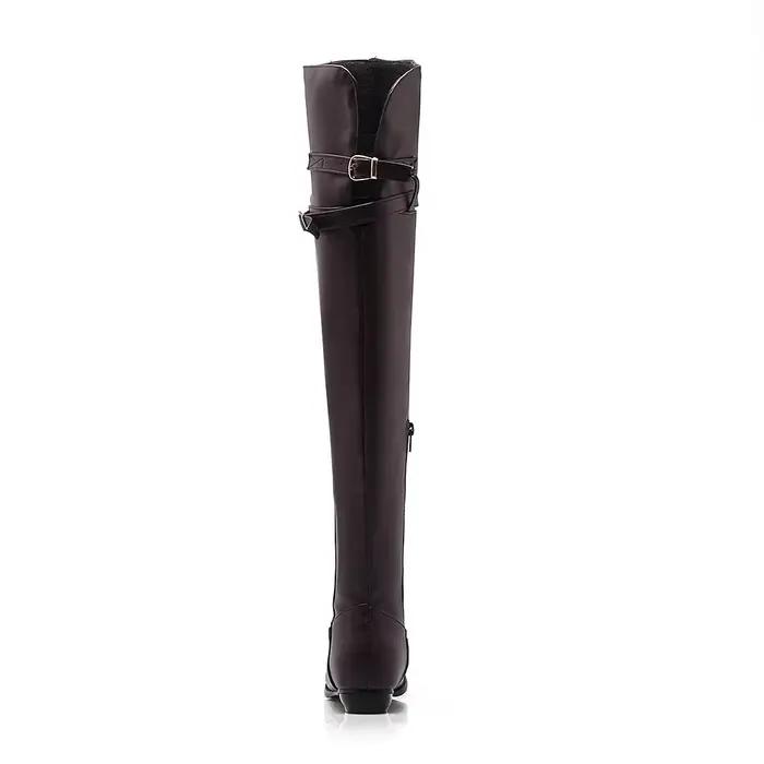 Bottes longues à bout rond pour femmes, bottes au-dessus du genou, ceinture en cuir, chaussures sexy