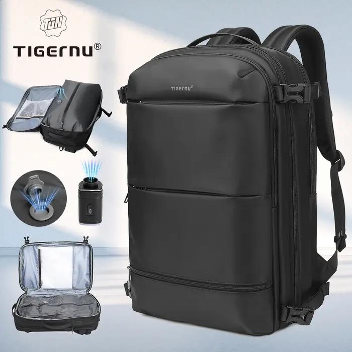 Sac à dos de compression sous vide Tigernu pour hommes, sac à dos de voyage extensible avec port USB