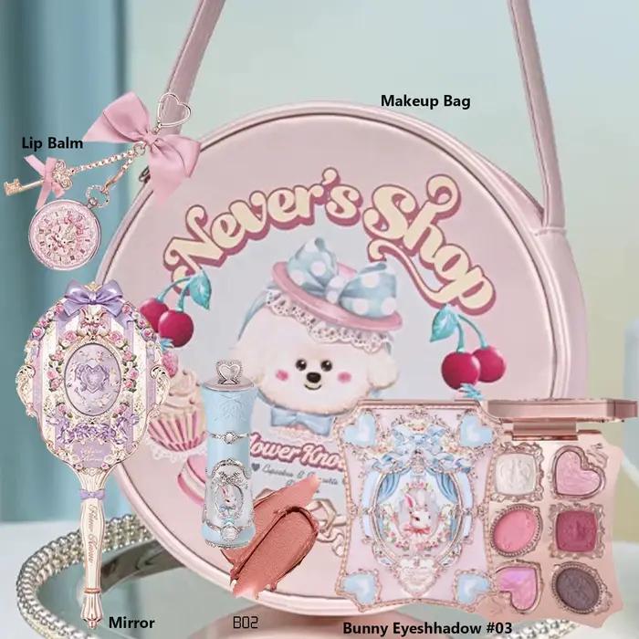 Coffret Cadeau Maquillage Tout-en-un Flower Knows Fond de Teint Crème Coussin Blush Mat Rouge à Lèvres Velours Occasions Spéciales Pour Femme