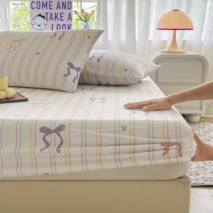 Ensembles de draps de lit à nœud rayé drap-housse antidérapant avec housse de matelas à bande élastique double incluant deux taies d'oreiller pour femmes occasions spéciales