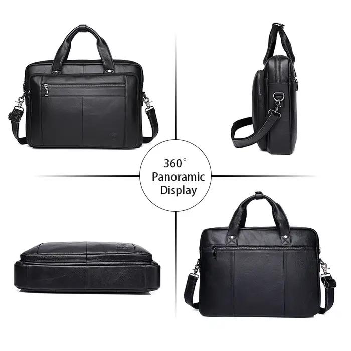 SCHLATUM Sac d'ordinateur de bureau en cuir véritable pour hommes, Porte-documents d'affaires, sacs