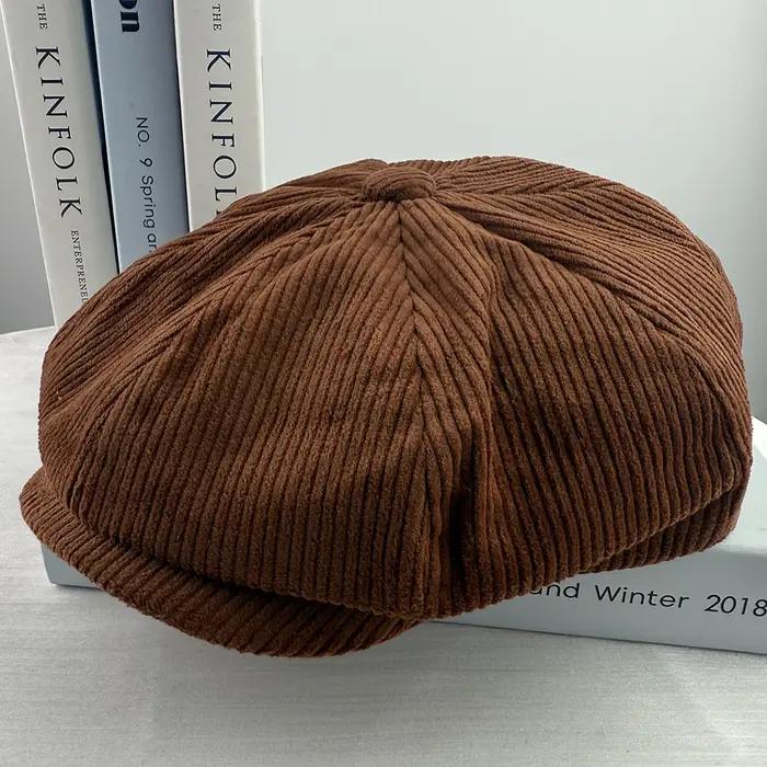 Casquettes d'hiver rétro pour hommes, chapeau de journal en velours côtelé, casquette plate pour hom