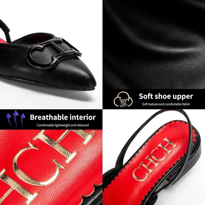 CHCH – sandales noires pointues à fond plat pour femmes, chaussures d'affaires simples, nouvelle col