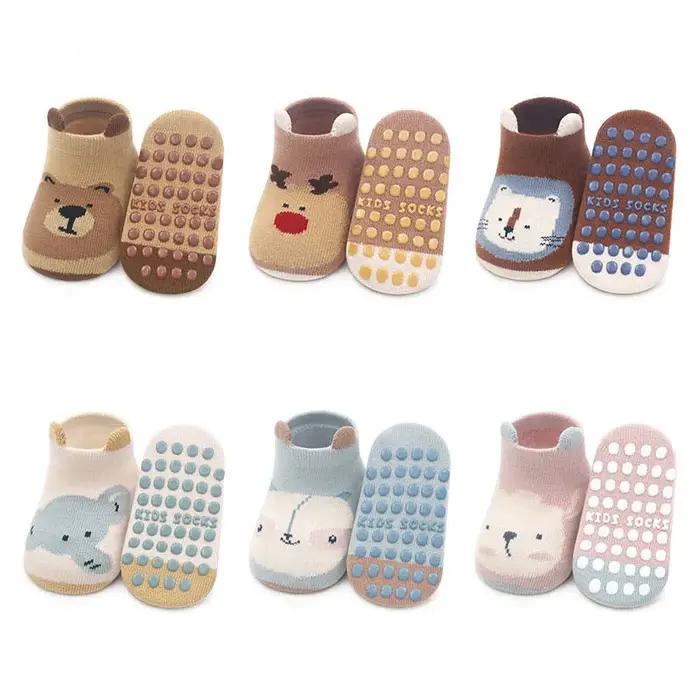 6 paires de chaussettes en coton pour enfants, antidérapantes, pour garçons et filles, mignonnes mot