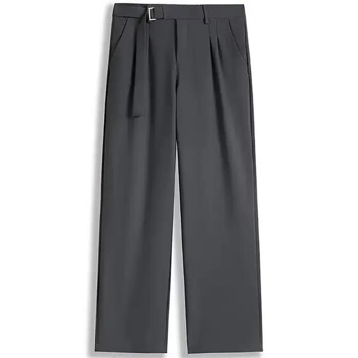 Pantalon de Costume Homme Taille Haute Printemps-Été, Coupe Droite Ample et Décontractée, Jambe Larg