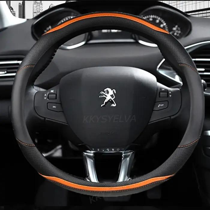 Housse de volant de voiture en Fiber de carbone + cuir, pour Peugeot 208 2012 ~ 2018 Peugeot 308 201