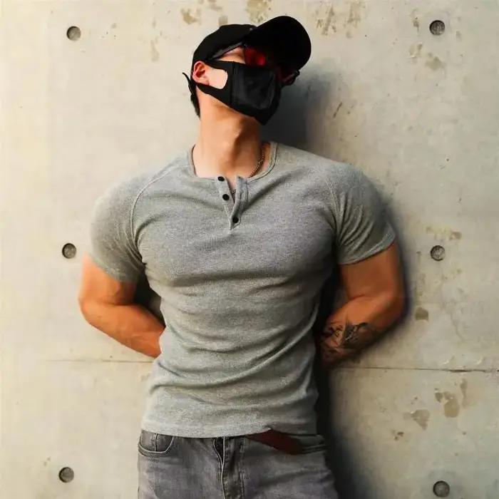 T-shirt hommes décontracté à manches courtes jogging musculaire musculation T-shirt mâle gymnase Fit
