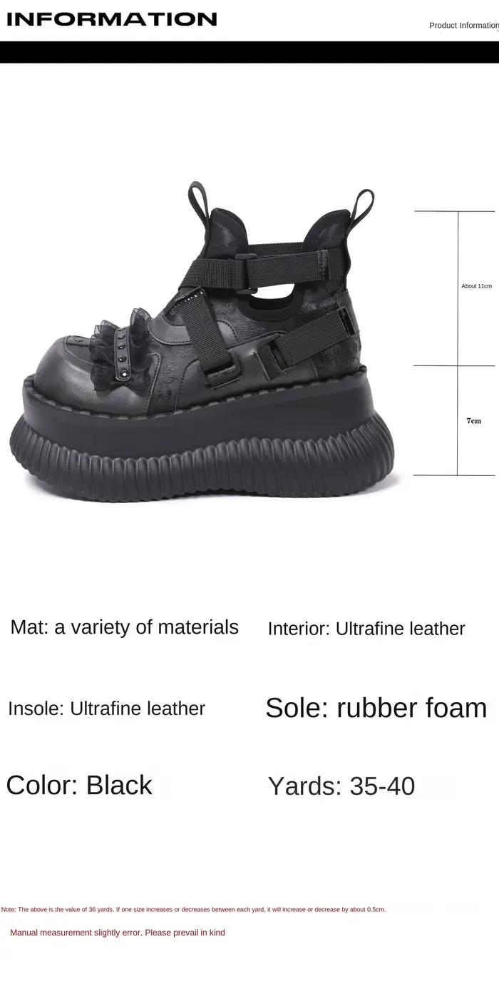 Chaussures à fond épais et haut pour femmes, Style foncé, Niche Mary Jane en dentelle croisée, douce