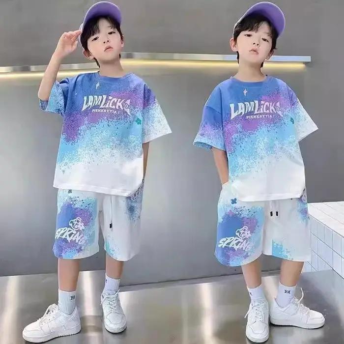 Ensemble ample et décontracté pour garçons, T-shirt + Short dégradé, 2 pièces, vêtements de Sport à