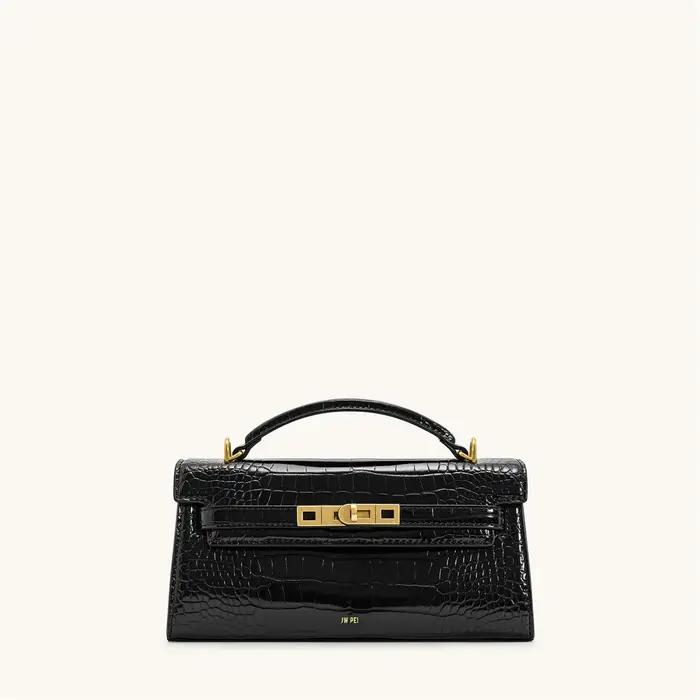 Sac à main de luxe en cuir et tissé avec boucle métallique vintage, poignée courte élégante, sac fou