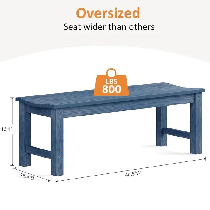 Banc de jardin sans dossier, résistant aux intempéries, 2 places, 800 lb, pour cour, véranda, terras
