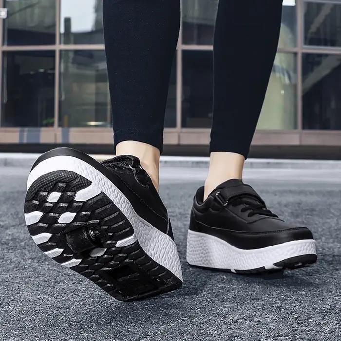 Mode clignotant patins à roulettes chaussures en cuir noir blanc haute qualité patins à roulettes ga