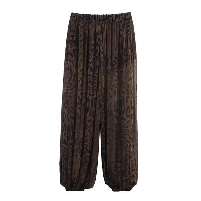 Pantalon Lanterne Chic Décontracté Femme, Imprimé Animal Vintage, Translucide, Tendance Printemps 20